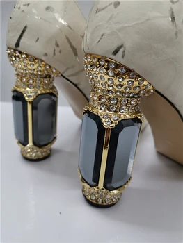 Nové Elegantné 2020 Originálne Kožené Topánky Žena Ukázal Prst Drahokamy Vysoké Podpätky Elegantné Crystal Päty Čerpadlá Ženy Zapatos Mujer
