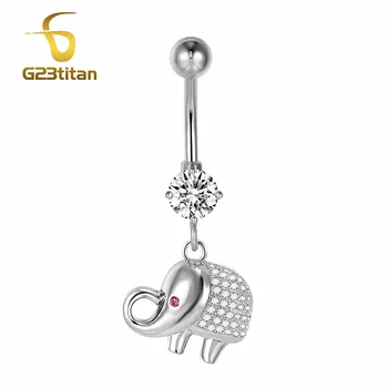 G23titan India Strieborná Farba Sľubný Slon Brucho Tlačidlo Piercings Titán Pupka Piercing, Prstene 14G 12mm Bar Telo Šperky