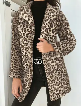 2018 Zimný Kabát Ženy Bunda Umelú Kožušinu Outwear Teplé Fleece Srsť Zvierat Tlač Streetwear Ženy Cardigan Leopard Outwears jeseň