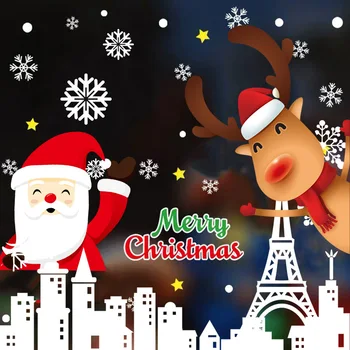 4pcs/set 2021 Vianoce, Nový Rok Dekorácie Statické Nálepky, Nálepky Windows Sklenené Dlaždice Vianočné Vločky Santa Claus Domova