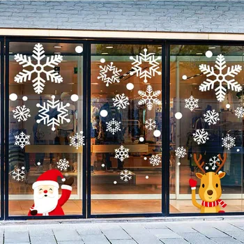 4pcs/set 2021 Vianoce, Nový Rok Dekorácie Statické Nálepky, Nálepky Windows Sklenené Dlaždice Vianočné Vločky Santa Claus Domova