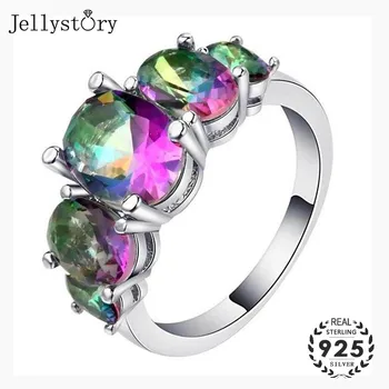 Jellystory Trendy 925 Strieborný Prsteň s 5 kusov Oválny tvar Topaz drahokam šperky Prstene pre ženy, Svadobné Party Darček veľkosť 6-10