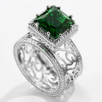 925 sterling silver green princezná rez kubický zirkón zásnubný prsteň pre ženy, svadobné prehnané veľké značky strany darček r4988
