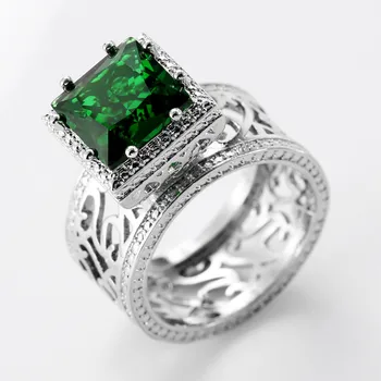 925 sterling silver green princezná rez kubický zirkón zásnubný prsteň pre ženy, svadobné prehnané veľké značky strany darček r4988