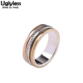 Uglyless Unisex Dvojitej Vrstvy Spinning Strieborné Prstene Muži Ženy Neutrálne Prst Hrubé Krúžky 925 Silver Rotujúce Jemné Šperky R1060