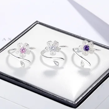 925 sterling silver módne Čerešňové kvety kvetinové crystal ženy darček lady finger prstene, šperky veľkoobchod otvoriť krúžok lacné