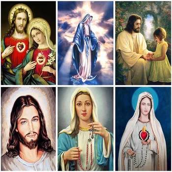 Panna Mária Náboženstvo Saint 5D Diamond Maľovanie Ježiš Stenu, Nálepky Plné Námestie Výšivky Kolo Vŕtať Mozaiky Cross Stitch Darček