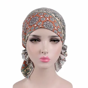 2020 módy tlače ženy turban kapoty elastickej a kvety lady zábal hlavu šatku hidžáb čiapky turbante žena moslimských headdress