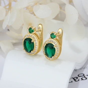 Móda Meď, Zlato Hoop Náušnice Zelenými Zirkónmi Módne Náušnice Klasické Strany Šperky Pre Ženy Lady(jewelora EA102939)