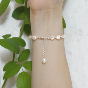 ASHIQI Prírodné Baroková perla kúzlo náramok pre ženy 925 sterling silver Šperky Darček