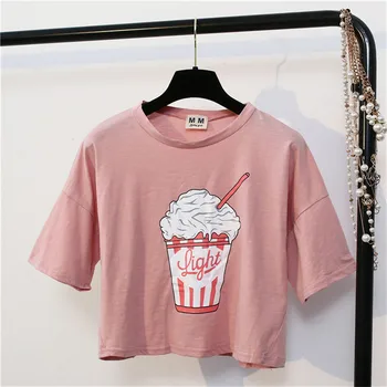 Letné nové Harajuku ženy tričko ice cream kórejský štýl bavlna voľné plodín top kawaii t-shirt žena vtipné tričko topy