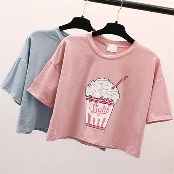 Letné nové Harajuku ženy tričko ice cream kórejský štýl bavlna voľné plodín top kawaii t-shirt žena vtipné tričko topy