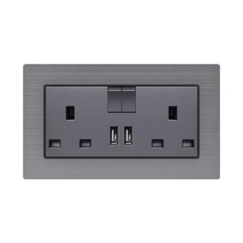KAMANNI S Dual Domov USB Zásuvky Zapojte Nabíjačku na Stenu Dvojité UK Štandard Stainles Steel Panel Elektronické Zásuvky Napájania