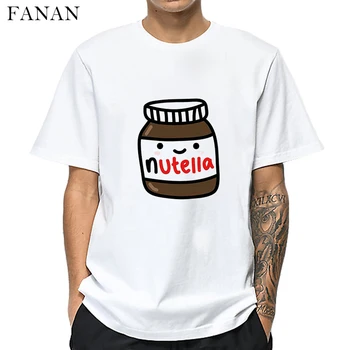 2020 Nové Nutella Estetika Tlač Mužov Oblečenie Harajuku Cartoon kórejský Štýl T-shirt Topy Tees Mužskej Módy O-Krku Biele Tričko