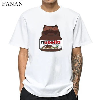 2020 Nové Nutella Estetika Tlač Mužov Oblečenie Harajuku Cartoon kórejský Štýl T-shirt Topy Tees Mužskej Módy O-Krku Biele Tričko