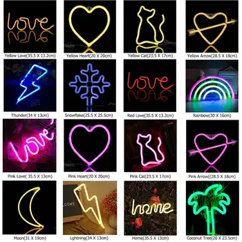 Neónové Svetlo Romantické Ružové ľúbostné Listy LED Osvetlenie Dosky USB Nabíjanie Domova Izba Lampa Svadobné Festival, Párty Neónové Lampy