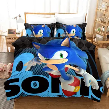 3D Vytlačené Anime posteľná bielizeň Nastaviť Sonic Perinu 3 Ks Modrá Mikrovlákna Roztomilý Nastaviť Pre Deti Chlapcov bytový Textil Kráľovná