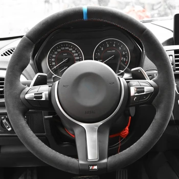 Čierna Alcantara Ručne šité Auto Volant, Kryt pre BMW M3 M4-2016 F33 428i F30 320d 328i 330i 2016
