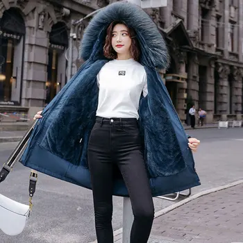 M-6XL Plus veľkosť Dole Bavlna Kabát Zahustiť Zimné Ženy, Vetrovka s Kapucňou 2020 Voľné Teplé vrchné oblečenie Plyšové Vnútornou Vložkou Bunda Žena