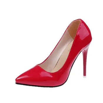 Nový 10 cm červená farba poukázal na vysoké podpätky stiletto plytké úst sexy čierna lakovaná koža pracovné topánky dámske topánky Plus Veľkosť 34-43
