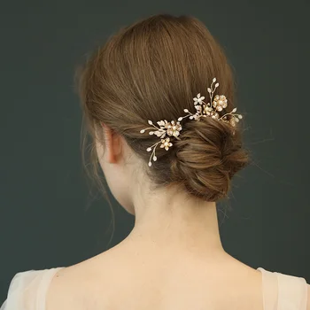 Jednoduchý, Zlatý Kvet Vlasy Kolíky Klip Svadobné Headpiece Ručné Svadobné Vlasy, Šperky Ženy Prom Príslušenstvo Pokrývku Hlavy