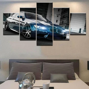 Vytlačené plátno Plagát Domova 5 Kusov HD Bmw M3 Čierne Športové Auto Maľby Nástenné Art Obrázky Obývacia Izba Modulárny Rámovanie