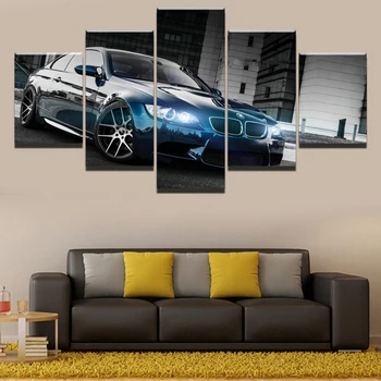 Vytlačené plátno Plagát Domova 5 Kusov HD Bmw M3 Čierne Športové Auto Maľby Nástenné Art Obrázky Obývacia Izba Modulárny Rámovanie