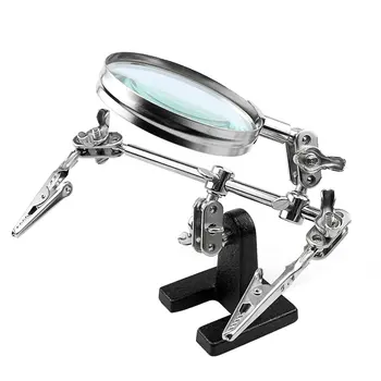Pomáhať Tretej Strane Nástroj Spájkovanie Stojan S 5X Zváranie Magnifying Glass 2 krokosvorkami 360 Stupňové Otáčanie Nastaviteľné