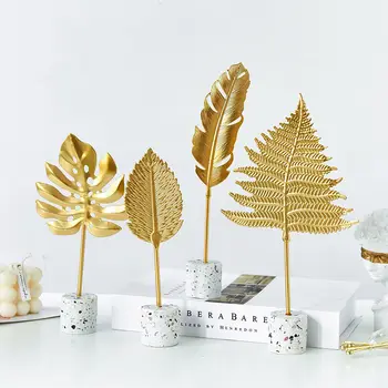Nordic Domáce Dekorácie Zlaté Šperky Moderné Izby Nábytok Doplnky, Kované Železné Listovej Plochy Socha Svadobné Dekorácie