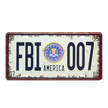 Americké Fbi 007 Auto Licencie Plechu Vintage Tin Znamenie, Bar, Pub Garáž Home Decor Art Slogan zákaz Fajčenia Doska 15X30Cm
