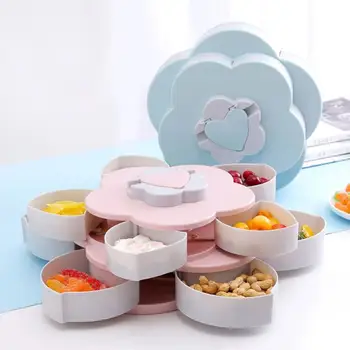 Dropshipping Kreatívne Kvetinové Dizajn Rotačné Snack Úložný Box Candy Organizátor Ovocný Tanier Ploche Snack Úložný Box Svadobná Výzdoba
