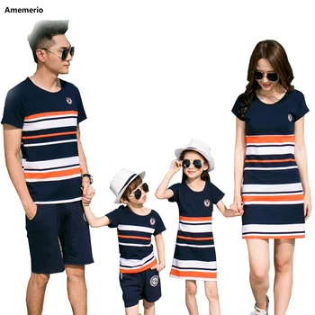 2020 Lete Pruhované tričko Oblečenie Matka A Dcéra Šaty A Otec Syna Dieťa, Chlapec, Dievča Rodiny Zodpovedajúce Oblečenie Rodina