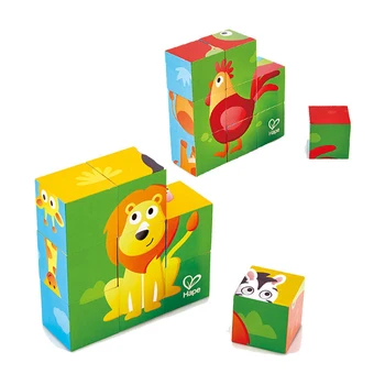 Hape Deväť Puzzle Šesť-stranný 3D Skladačka Puzzle Kocky Zásobník Drevených Skladovanie Hračiek Deti detské Vzdelávacie Zábavné Hry Zadarmo Doprava