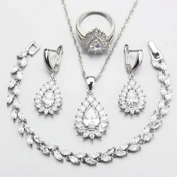 Strieborné Farebné Šperky Set Pre Ženy, Biely Zirkón Náramok Dĺžka 21 CM Veľkosť Prsteňa 6# 7# 8# 9# 10# Vianočné Príslušenstvo
