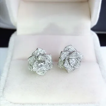 Kúzlo Flowre Lab diamond cz Stud Náušnice 925 Sterling Silver Zapojenie Svadobné Náušnice pre ženy, Svadobné Drahokam Strany Šperky