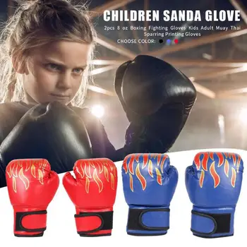 1 Pár Deti Deti Boxerské Rukavice Professional Plameň Priedušná Oka PU Kožené Plameň Rukavice Sanda Boxing Školenia Glove