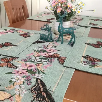 Motýľ Kvety Stôl Runner Placemat Farbená Priadza Obrus Doska Rohože Domova, Doprava Zdarma