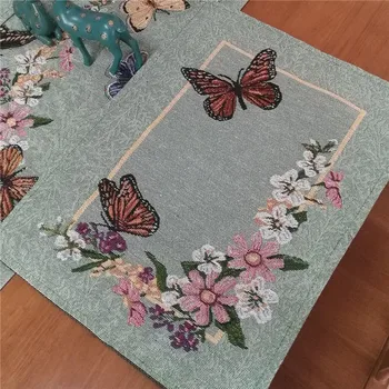 Motýľ Kvety Stôl Runner Placemat Farbená Priadza Obrus Doska Rohože Domova, Doprava Zdarma