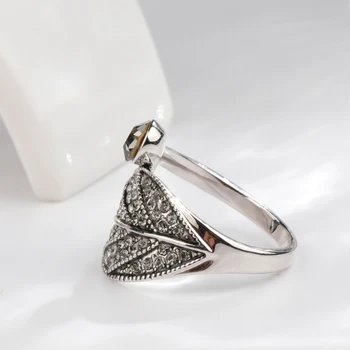 Kinel Retro Crystal Leaf Prstene Pre Ženy Móda Antique Silver Farba Luxusné Drahokamu Vintage Šperky Darček Veľký Kruh