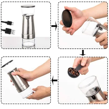 Elektrické Ručné USB Mlynček na Kávu Prenosné Dobíjacie Burr Mlynček s Nastaviteľnou Hrubosti Grind Nastavenia 5 Cup Striebro