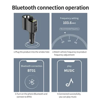 JaJaBor FM Vysielač Bluetooth 5.0 Súprava Handsfree súprava do Hudobný Prehrávač pre zapaĺovač Splitter Duálny USB Nabíjačka do Auta