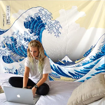 Cartoon vlna morská voda Vytlačené Gobelín Dekoratívne Mandala Gobelín Indickej Domova Veľké Hippie Stene Visí Deka