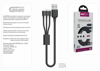 Kábel USB 3 sk 1 Carga Rápida Blesk, MicroUSB, Tipo-C 2.4 A 120 cm Nylon Trenzado