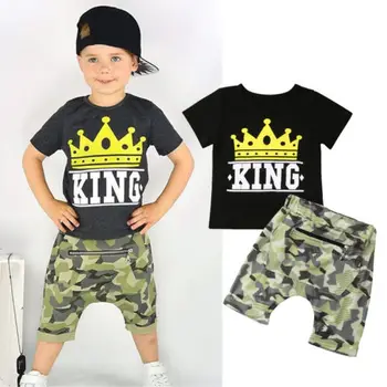 Nové Arrivels 2ks Batoľa Detský Baby Chlapci Camo Ležérne Oblečenie Letné T-shirt Topy+Nohavice Oblečenie Set