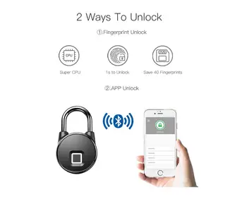 BREMENO bluetooth Nabíjateľná Smart Lock Keyless Odtlačkov prstov Zámok IP66 Vodotesný, Anti-Theft Bezpečnostný Visiaci zámok Dverí Batožinového Zámok
