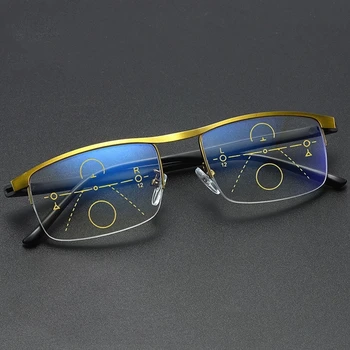 Progresívna Multifokálna Okuliare Na Čítanie Pol Rám Kov Presbyopia Okuliare, Anti Modré Svetlo Námestie Okuliare Mužov Gafas Diopter+4