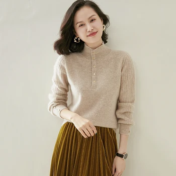 Cashmere sveter ženy štýlový tlačidlo pulóver zime teplé prírodné vlny bunda pletené módne bežné mikiny svetre