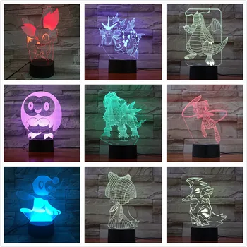 Anime Pokémon 3D LED Nočné Svetlo Hra Fennekin Dragonite Ralts Gengar Gyarados Tyranitar Pocket Monster Obrázok Lampa Model Dekor
