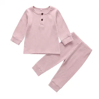 Jednofarebné Deti Pyžamá Stanovuje Módny Deti Unisex Oblečenie Bavlnené Pyžamo Dlhý Rukáv+Nohavice Na Jar Jeseň Detské Oblečenie