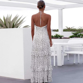 TEELYNN sexy hlboké v ncek bez rukávov backless pláži maxi šaty 2020 boho bavlna kvetinový tlač letné šaty Strane split vestidos